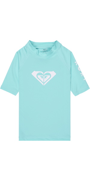 2026 Roxy Girls Whole Hearted Short Sleeve Rash Vest ERLWR03363 - Aqua Splash